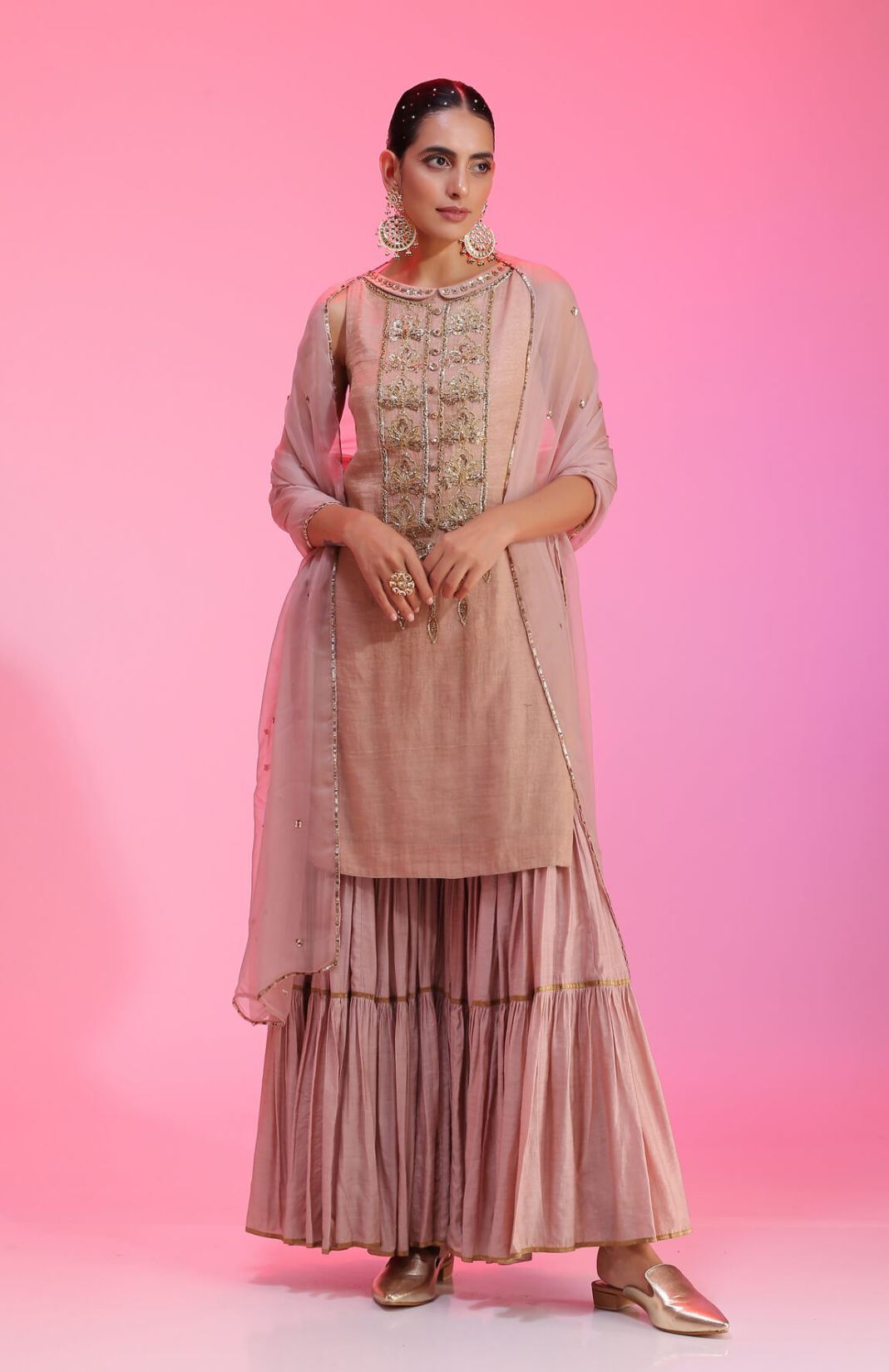 Nadira Zardozi & Sequin Dusty Pink Sharara Set