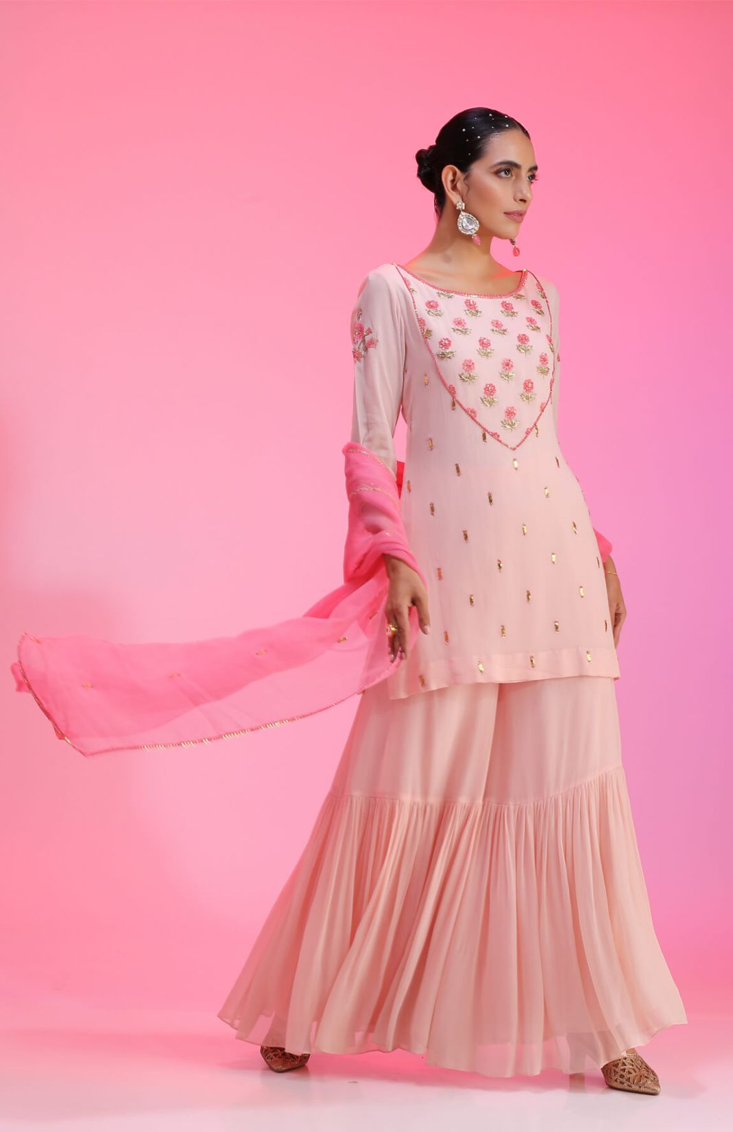 Roohi Resham & Gota Pink Sharara Set