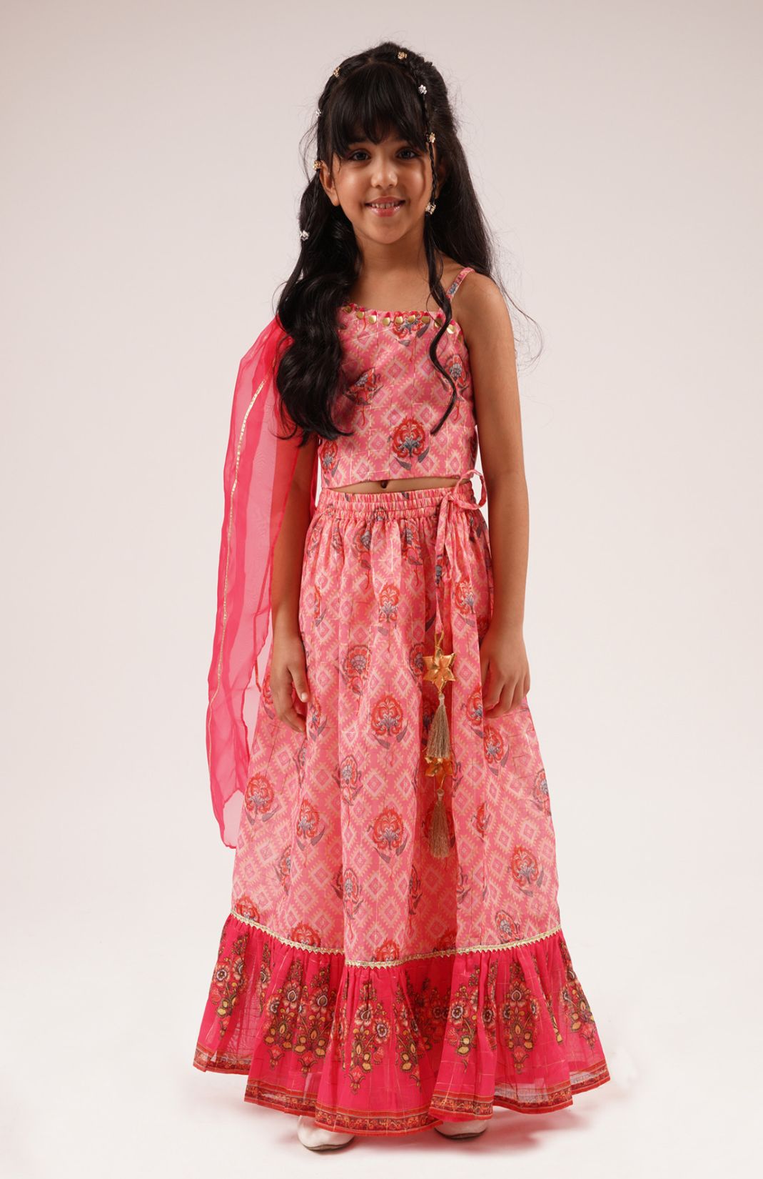 Raangoli Girls Pink Embroidered Lehenga Choli Set 