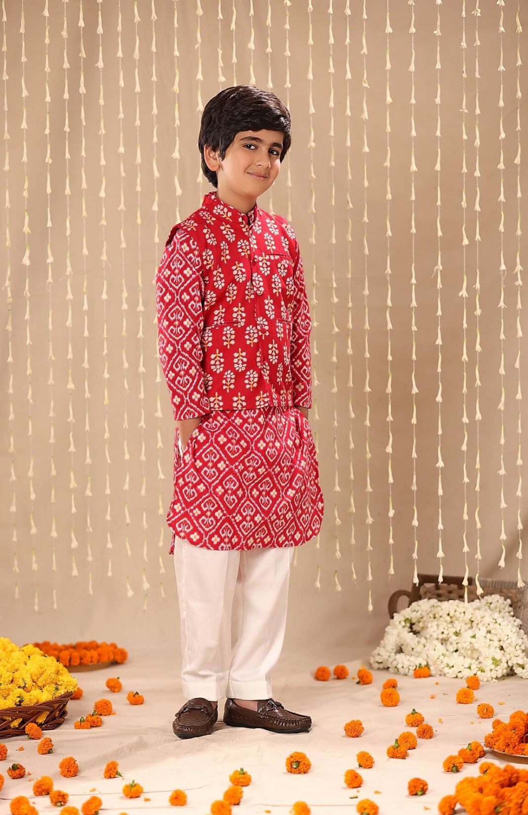 Red Jaipuri Floral Motif Handblock Print Jacket 