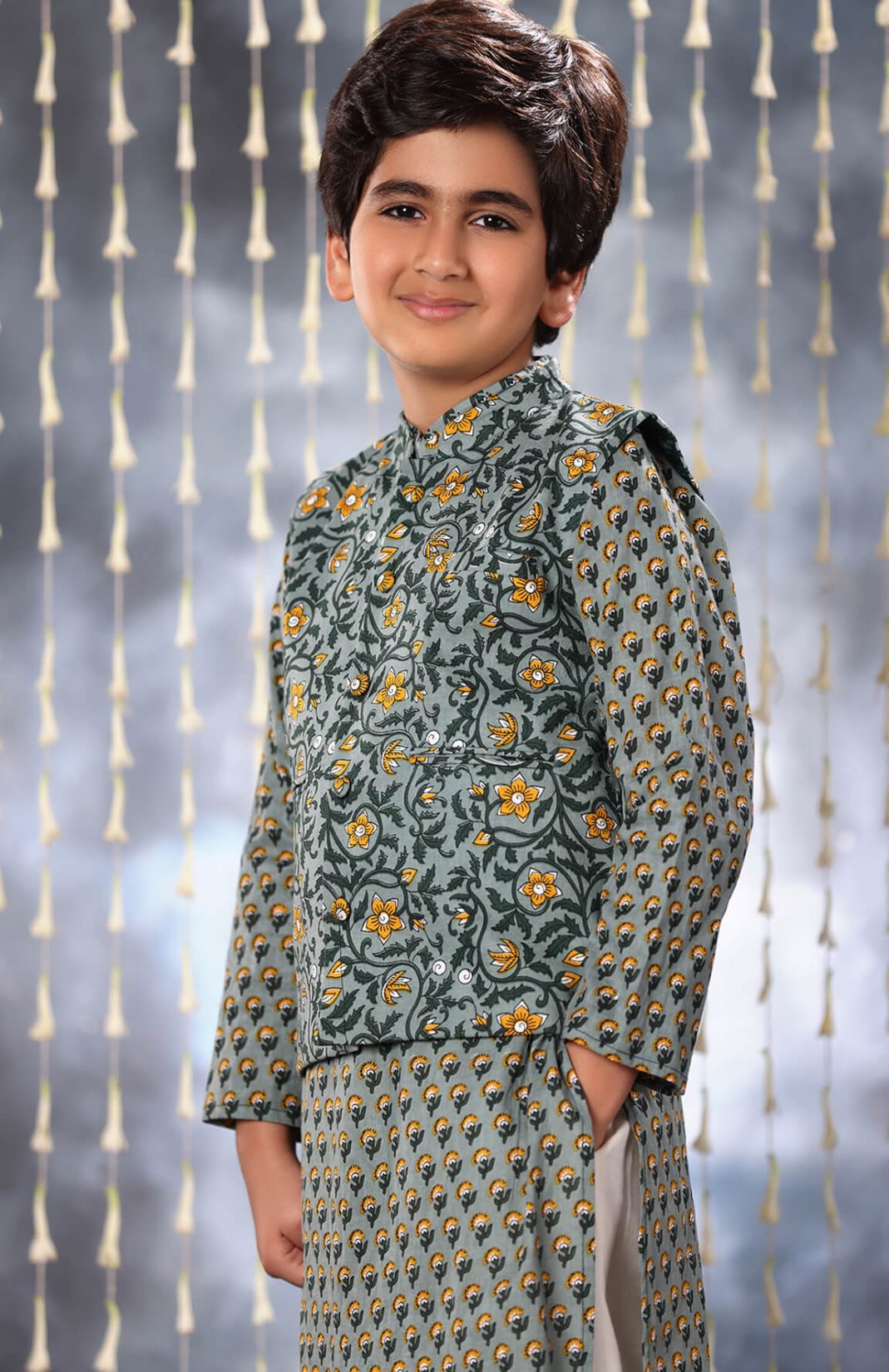 Grey Jaipuri Floral Print Jacket