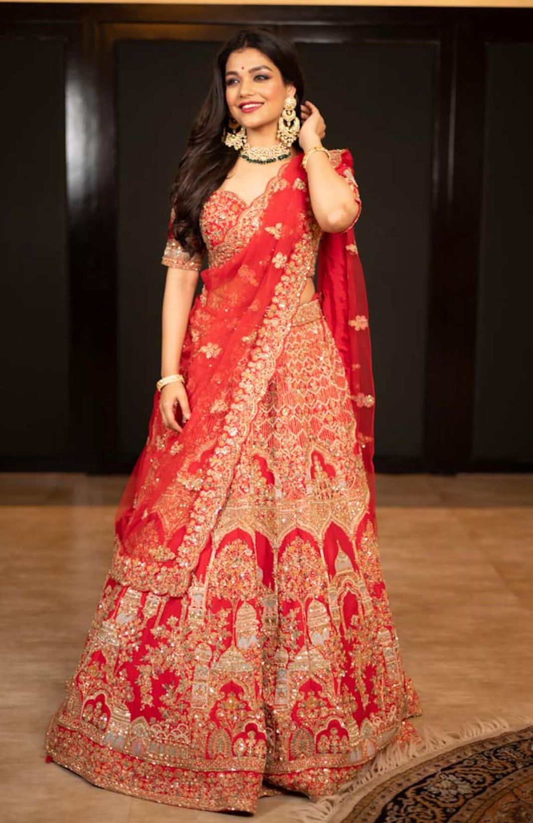Lucknowi Red Heavily Embroidered Lehenga