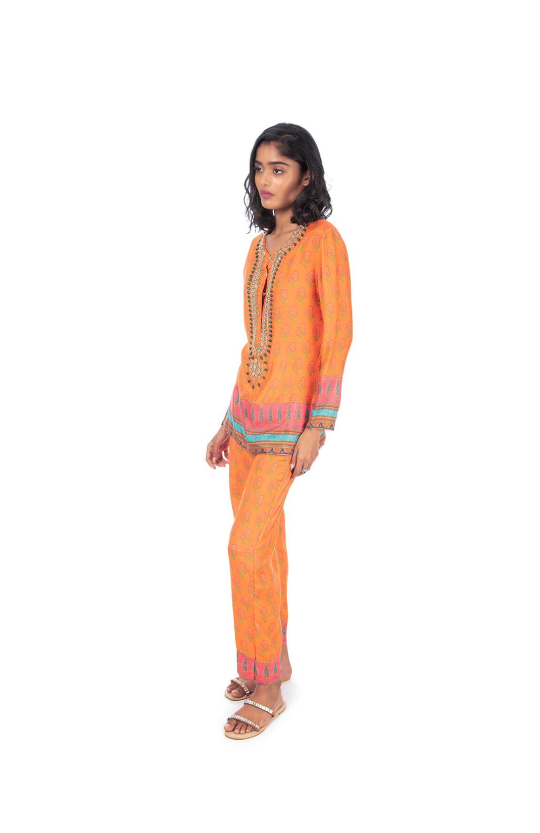 Orange Printed Kurti & Pant Set