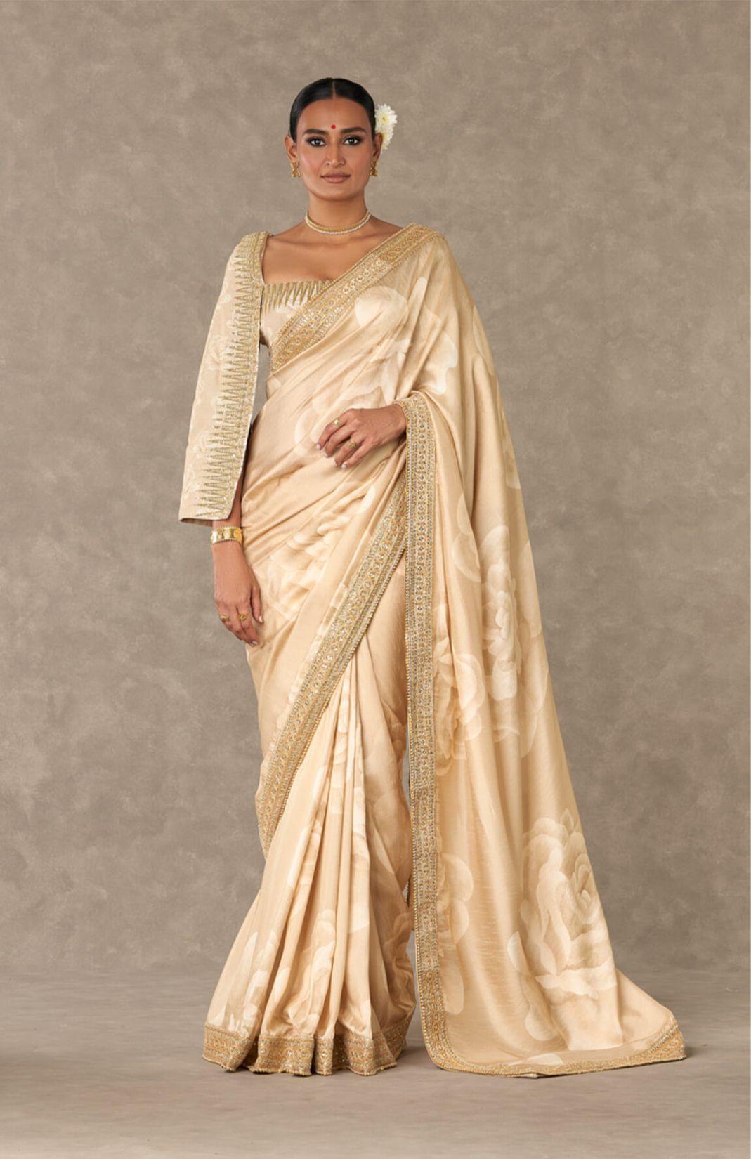 Beige Gulaab Saree With Embroidered Blouse