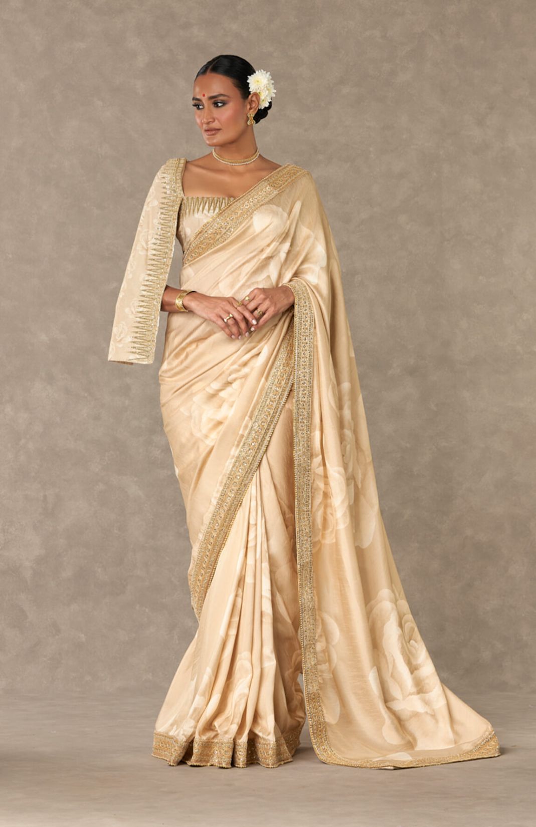 Beige Gulaab Saree With Embroidered Blouse