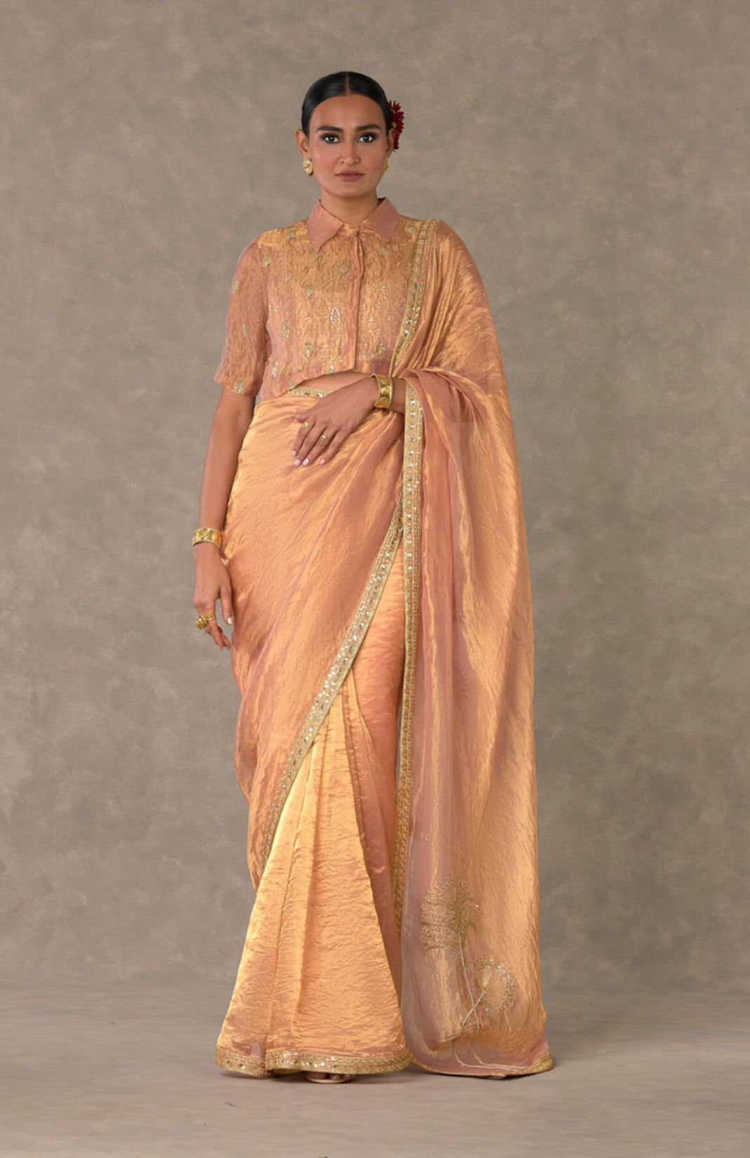 Shahi Tukda Tissue Saree With Blouse Piece & Shirt 