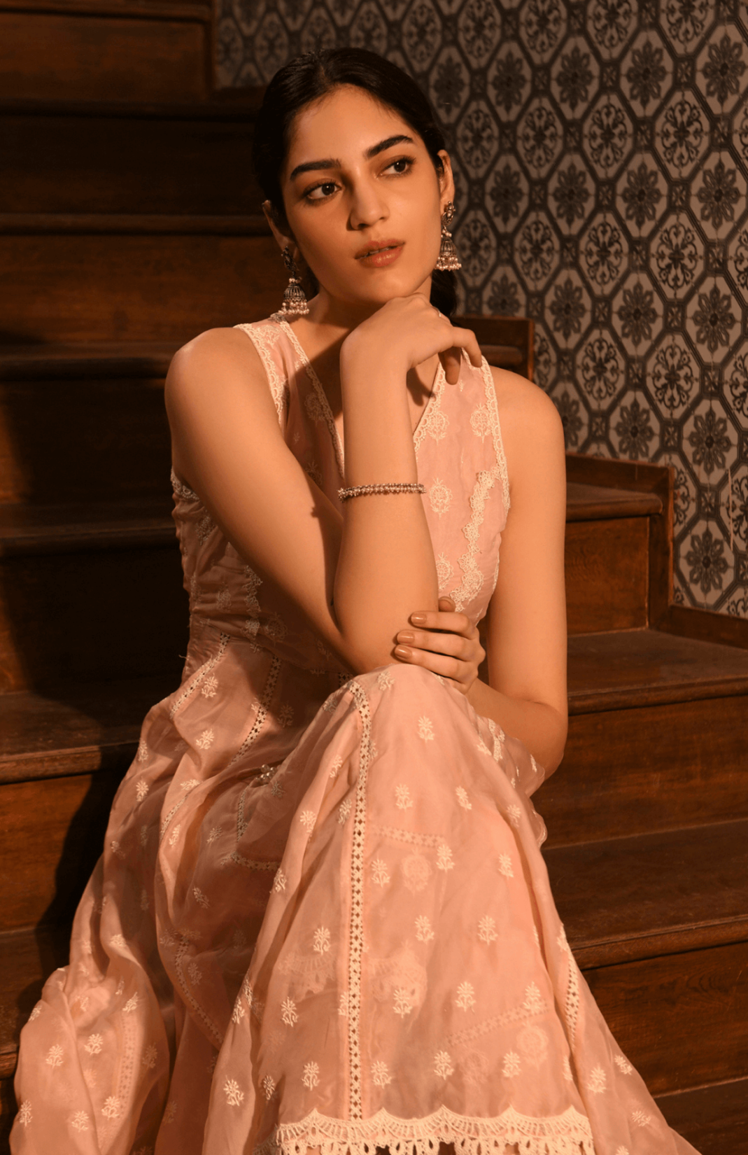 Pink Badra Set With Arika Dupatta