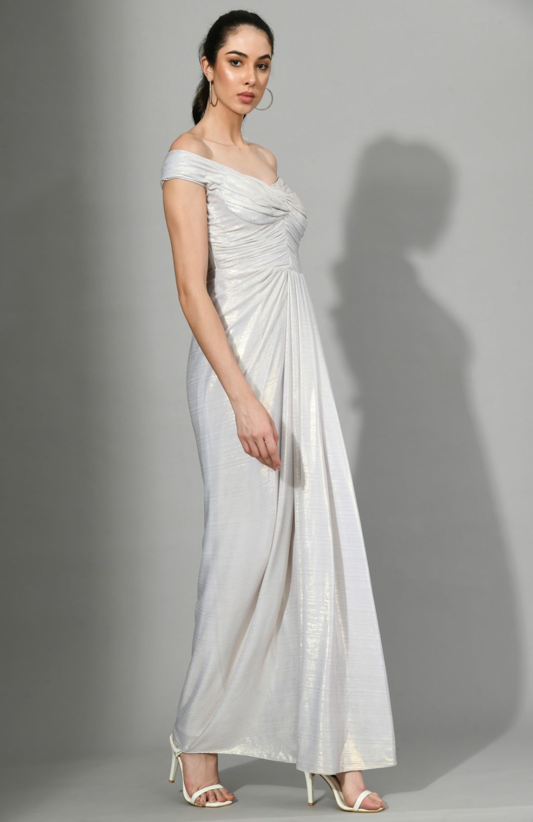 Glammed Up - Knot Draped Draped Gown In Light Silver color