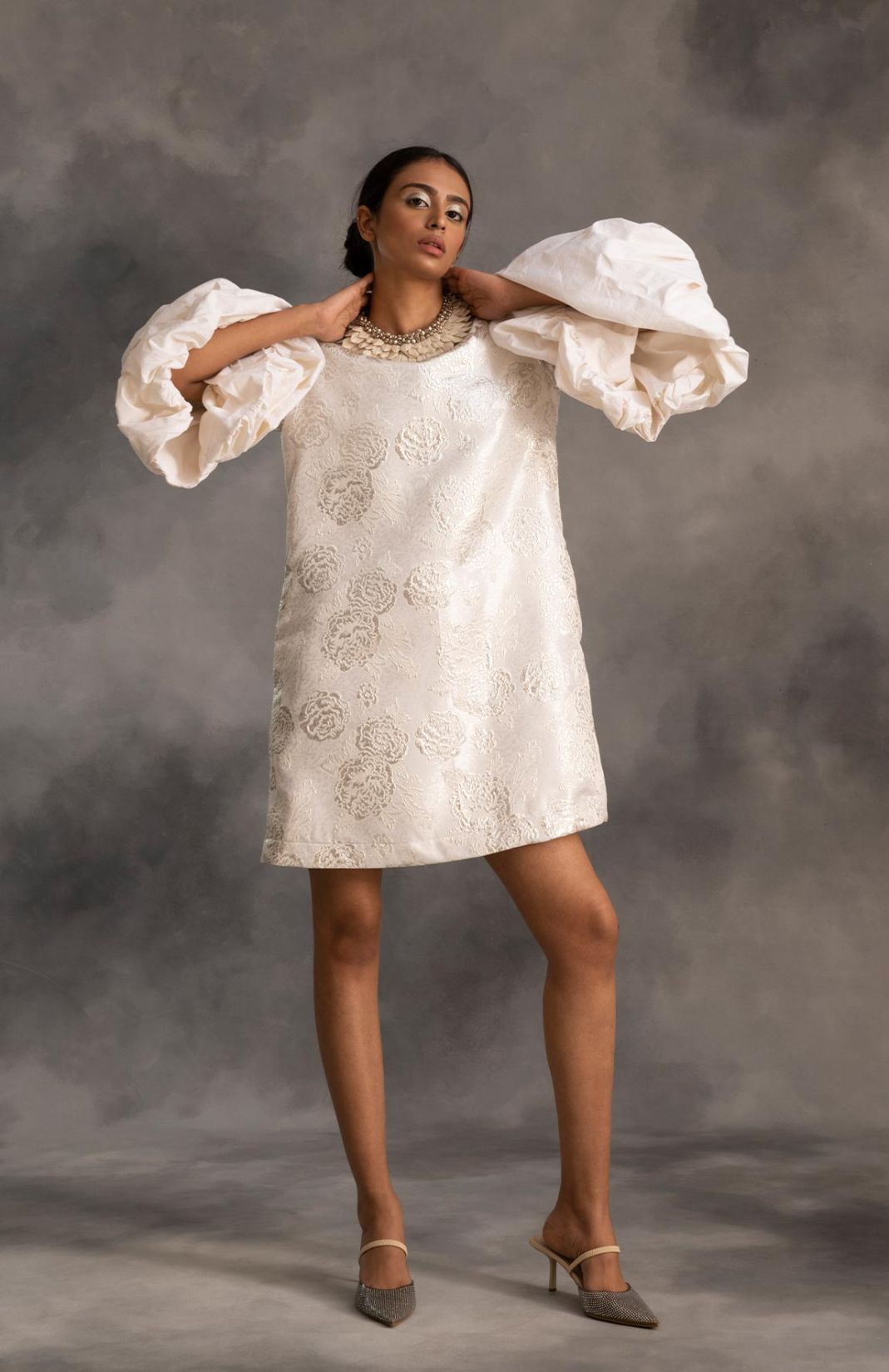 Dreamy Ivory Silver Embroidered Dress