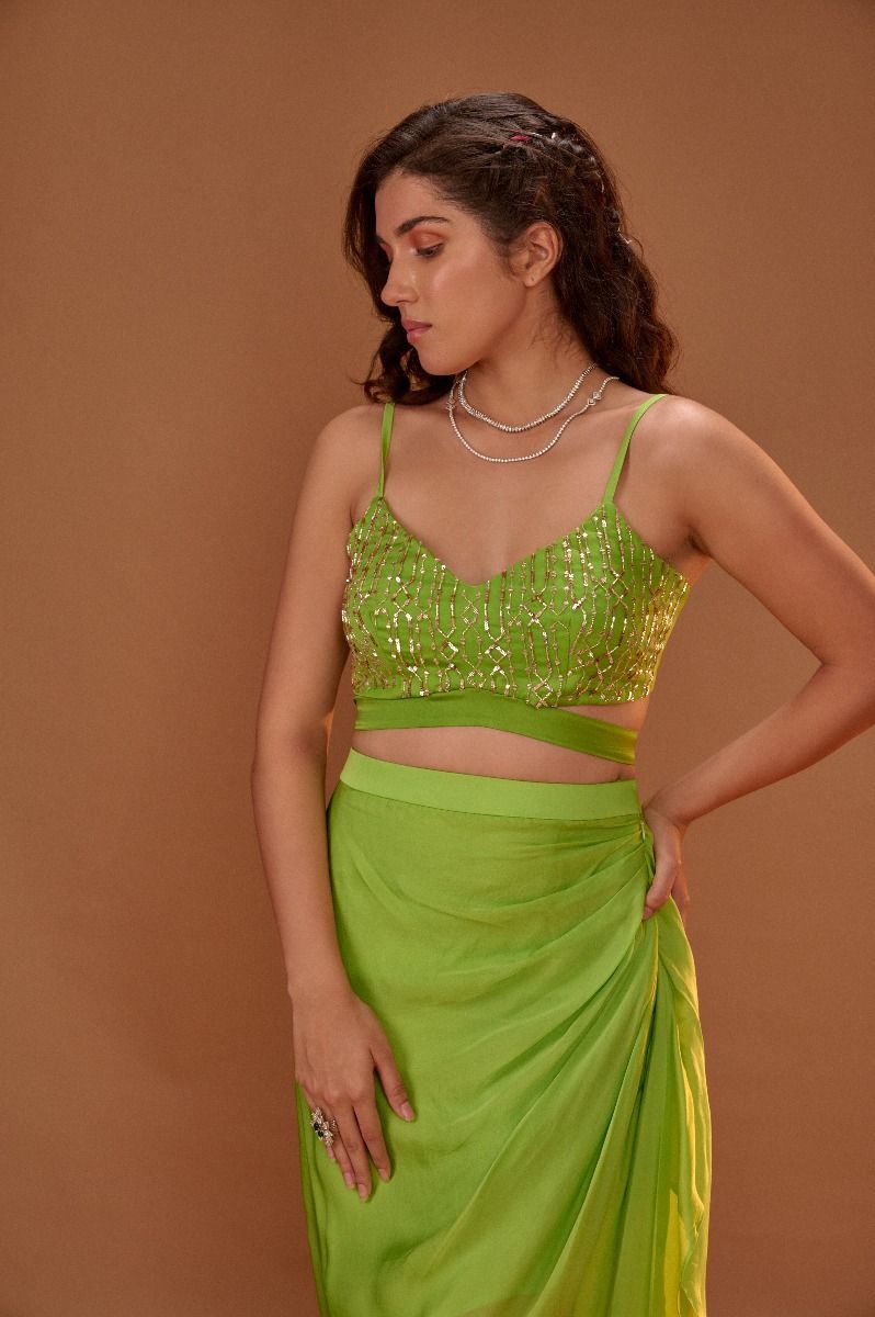 Green Dhoti With Bustier 