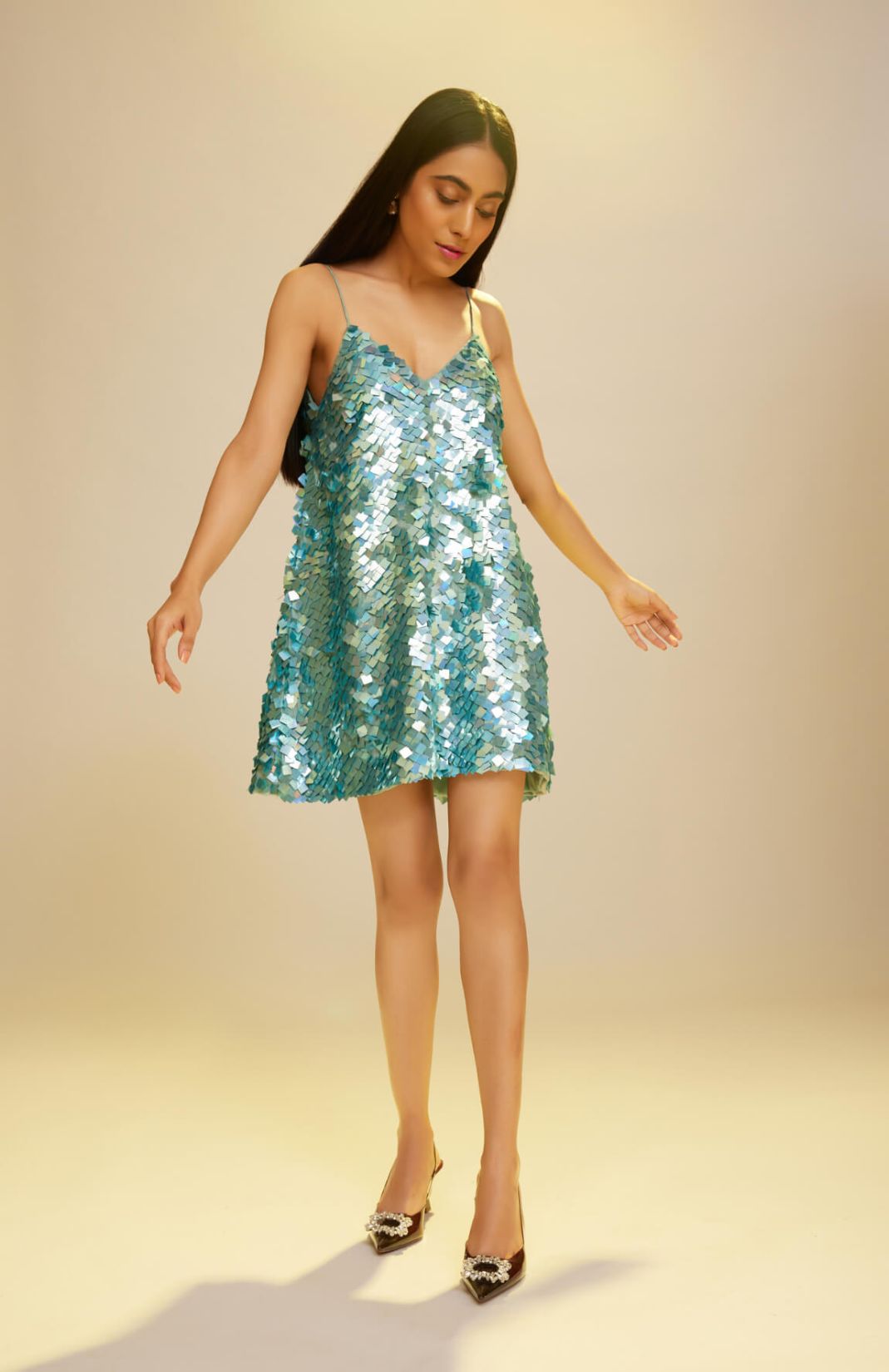 Blue Sequinned Mini Dress