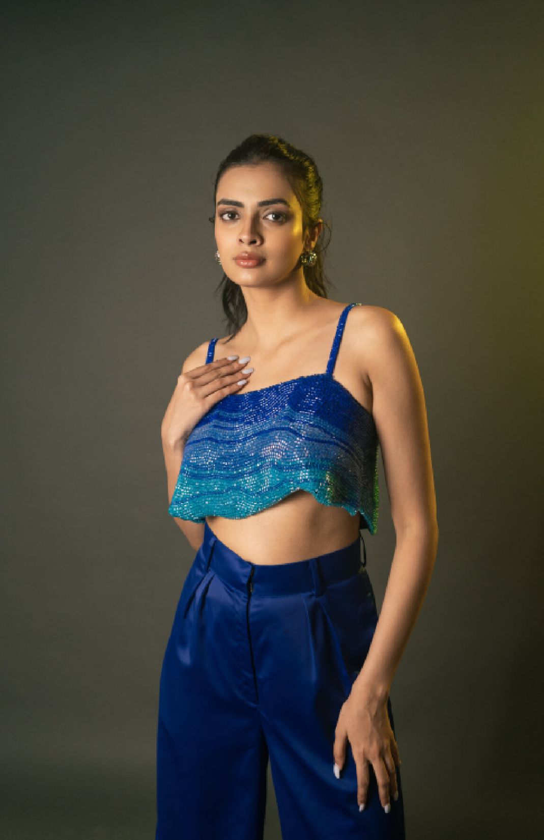 Abstract Blue Crystal Crop Top