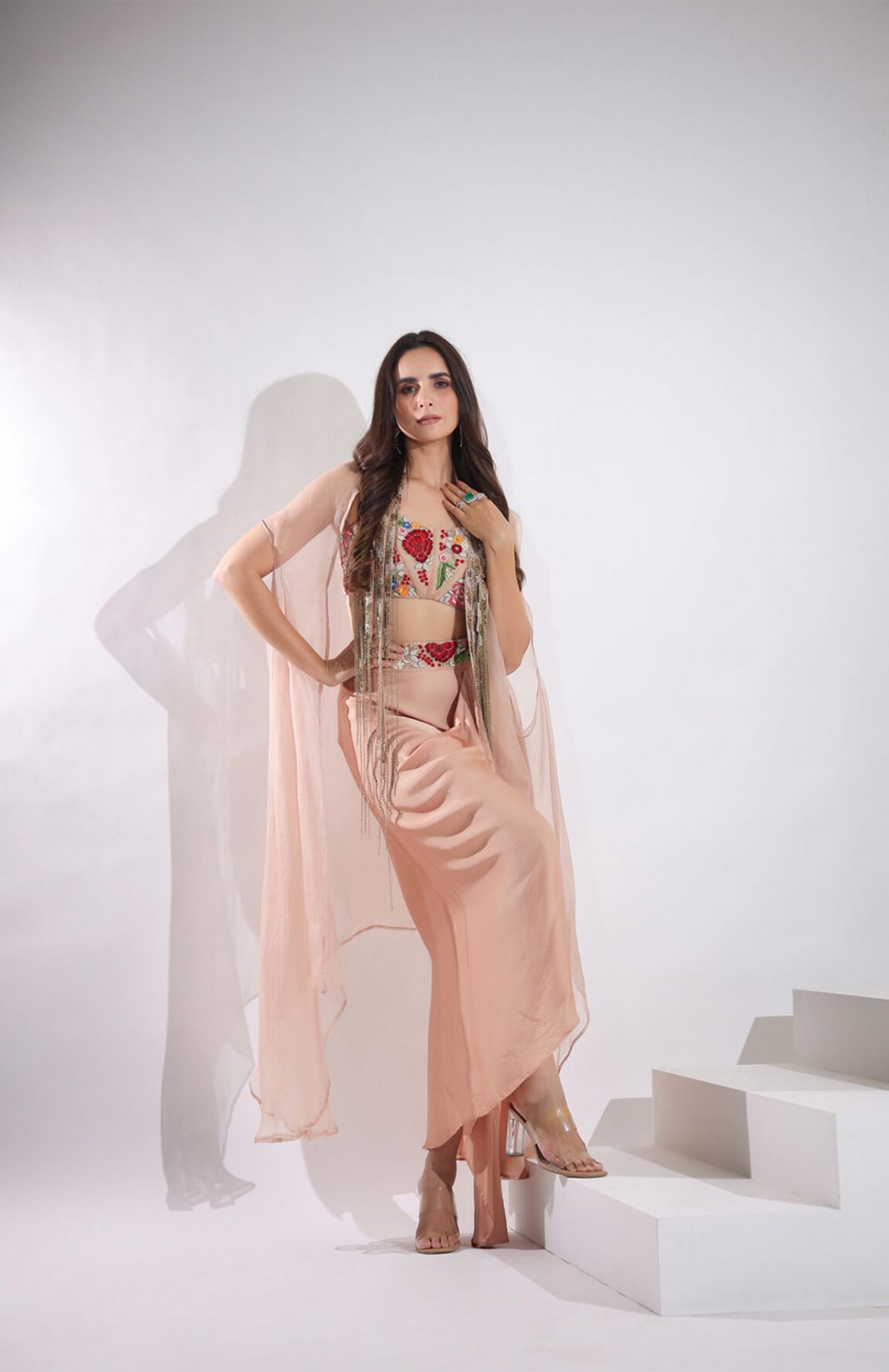 Haseena Caramel Brown Drape Skirt Set