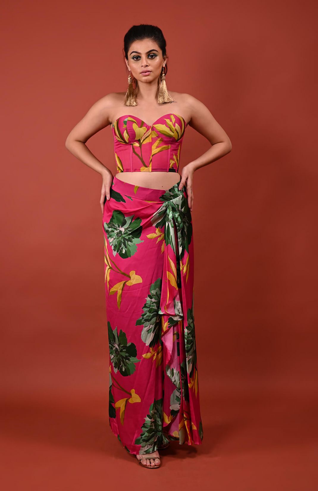 Chrysanthemum Printed Draped Skirt