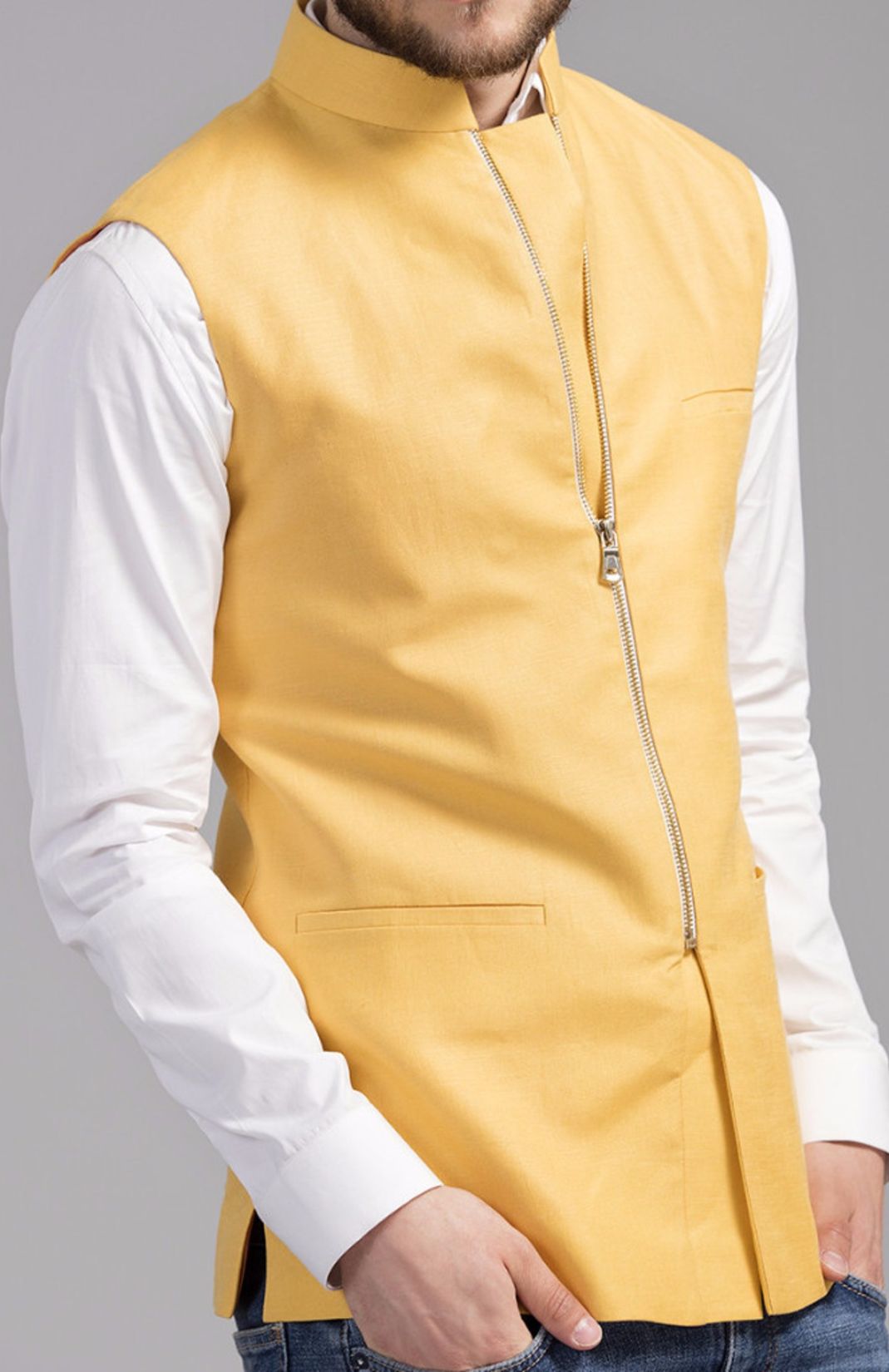 Zipper Mustard Nehru Jacket