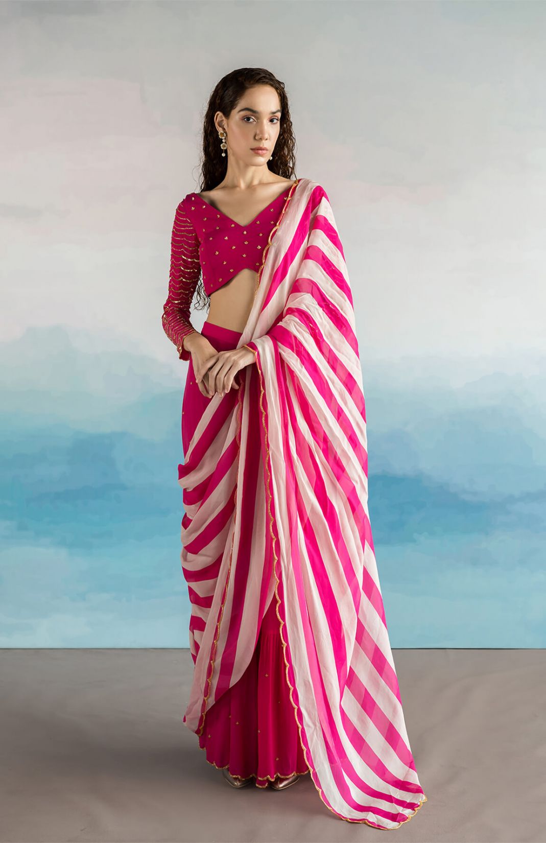 Striped Palazzo Saree With Blouse