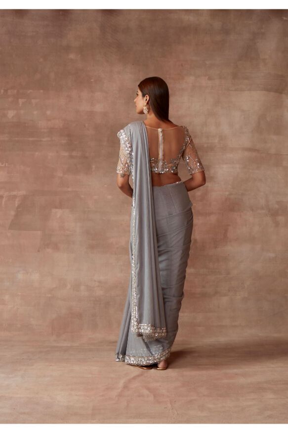 Silver mist - Mehr Saree Set- Silver Grey