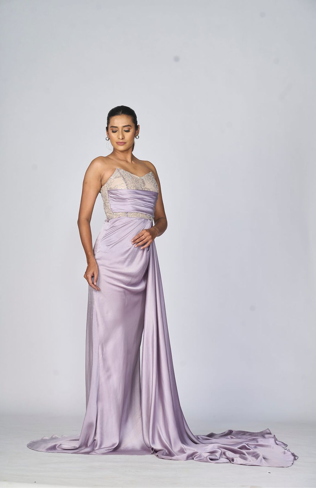 Pleated Corset Drape Gown