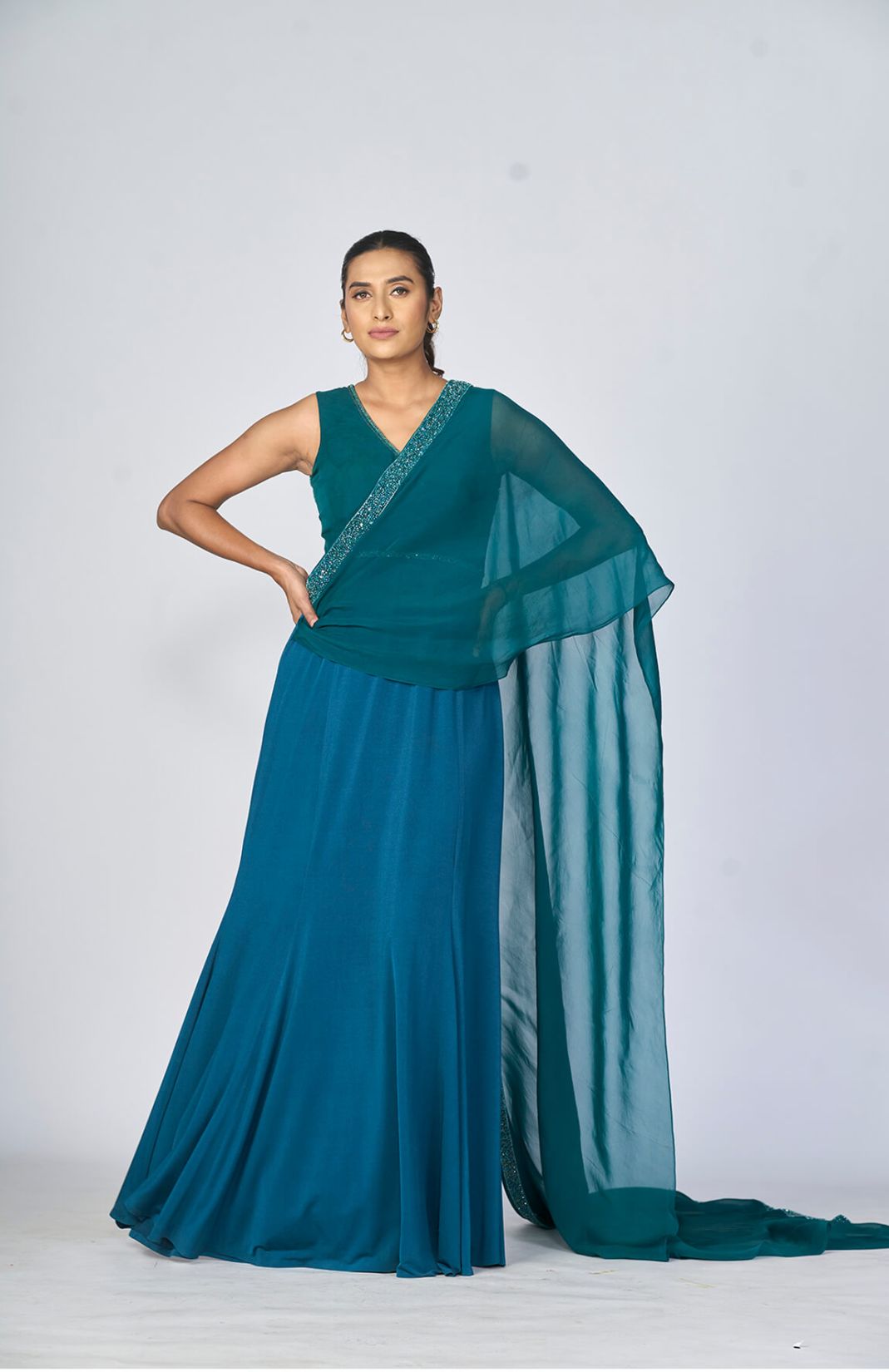 Teal Green Drape Gown