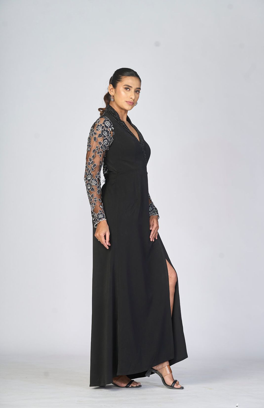 Black Overlap Blazer Style Gown