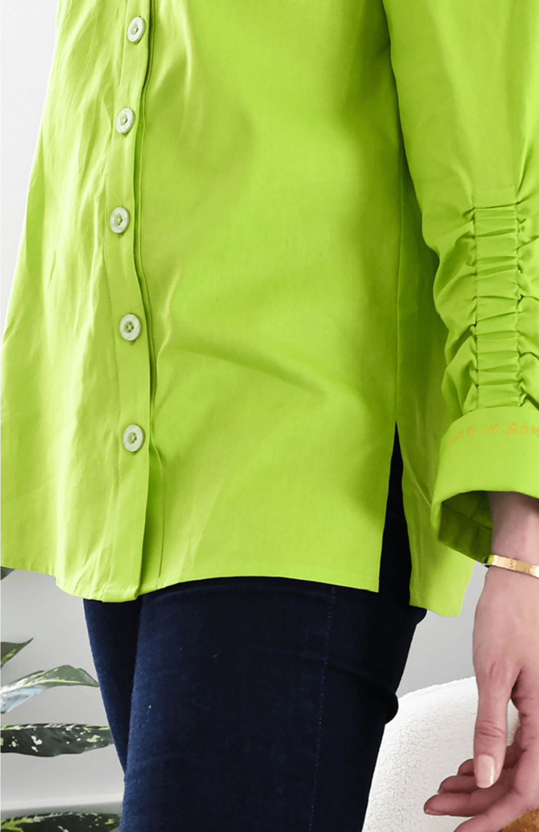 Lime Green Poplin Ruched Shirt