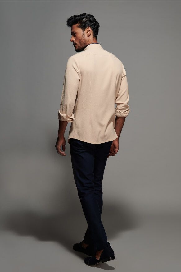 Beige Shirt with Navy -Tan Details