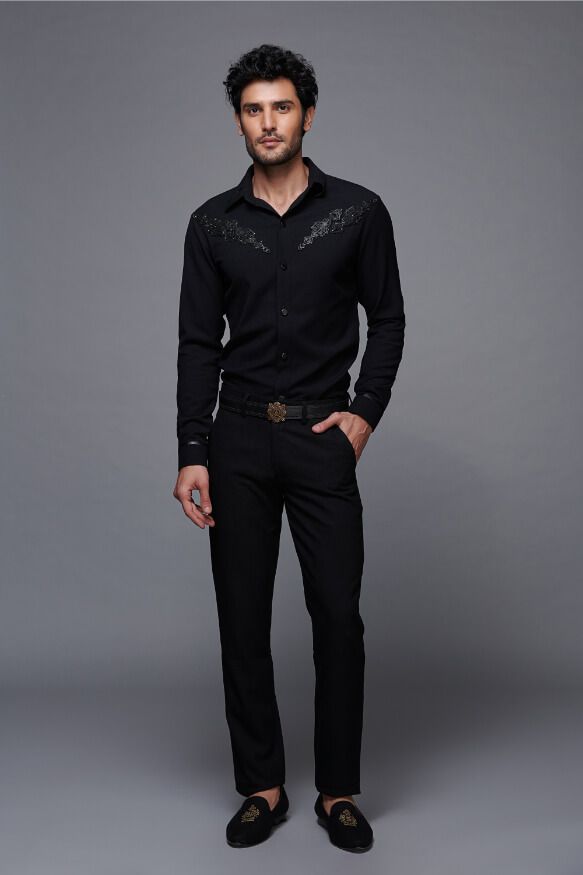 Classic Black Shirt with 3D Embellishment