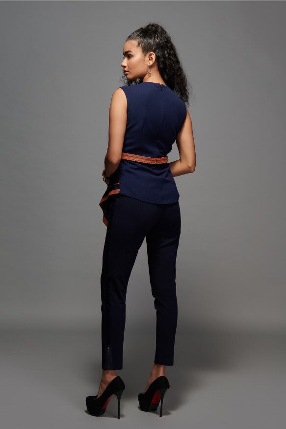 Asymmetric Navy Shirt With Attached Belt