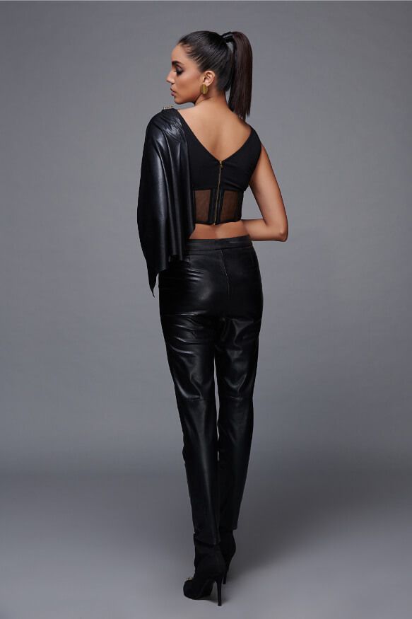 Leather Look Draped Top