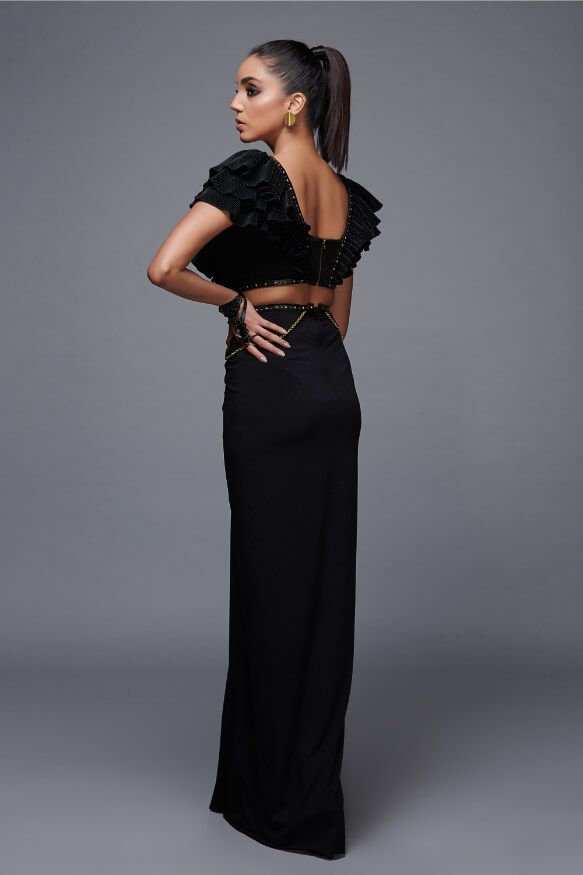Black Flounced Gown with Slit