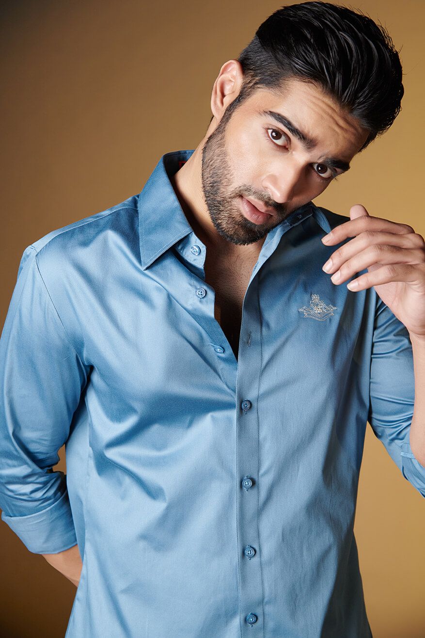 Signature Blue Shirt With Embroidered Crest