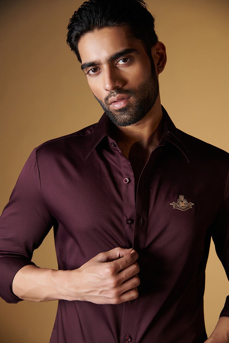 Signature Plum Shirt With Embroidered Crest