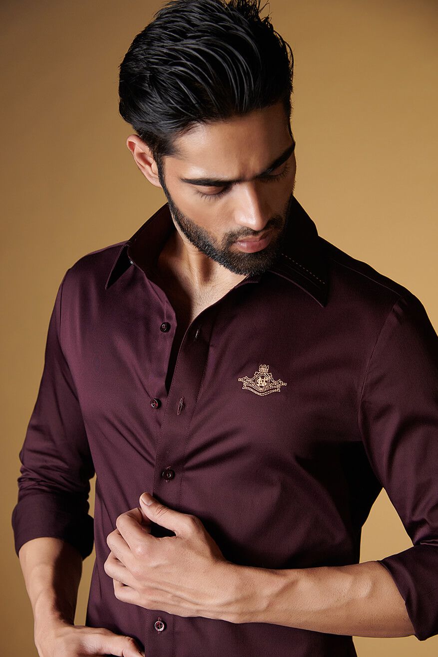 Signature Plum Shirt With Embroidered Crest