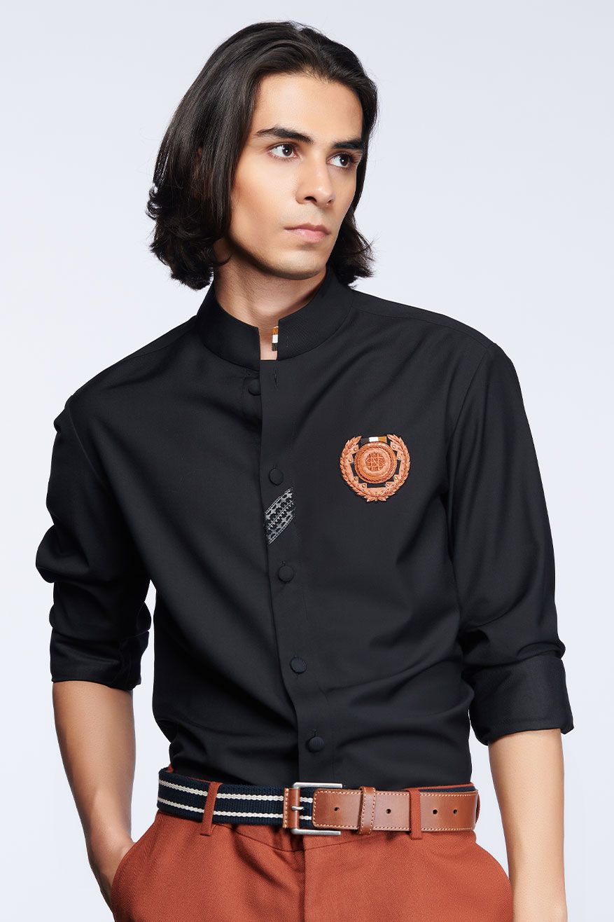 Black Shirt With Signature Rust Crest