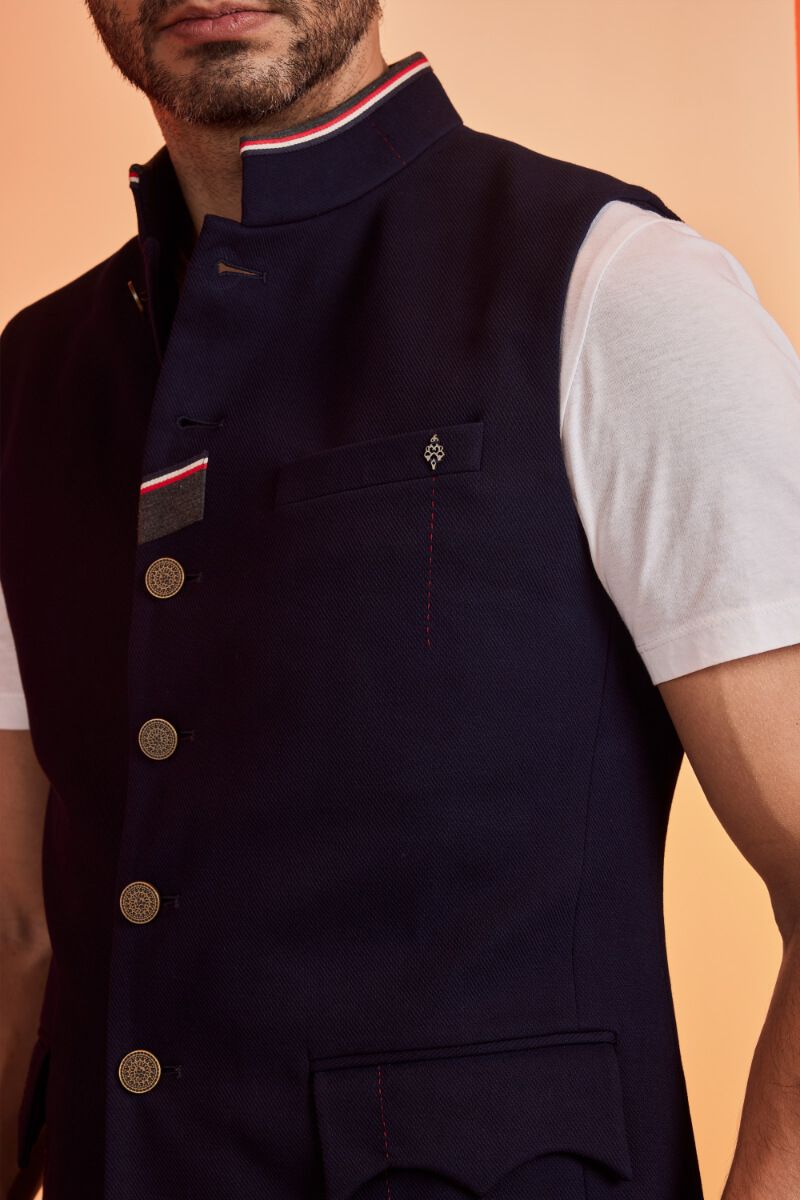 Classic Navy Waistcoat with Tape Details