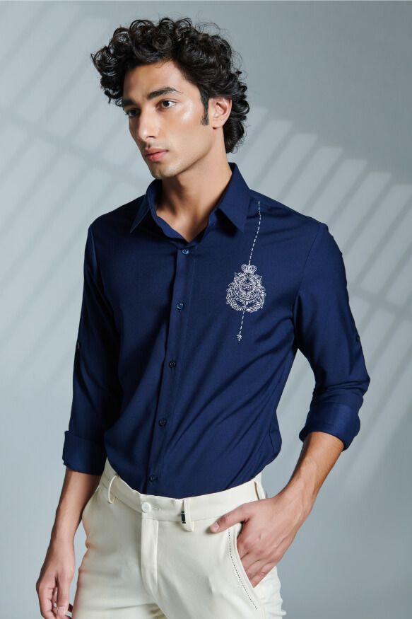 Navy Shirt With Embroidered Crest