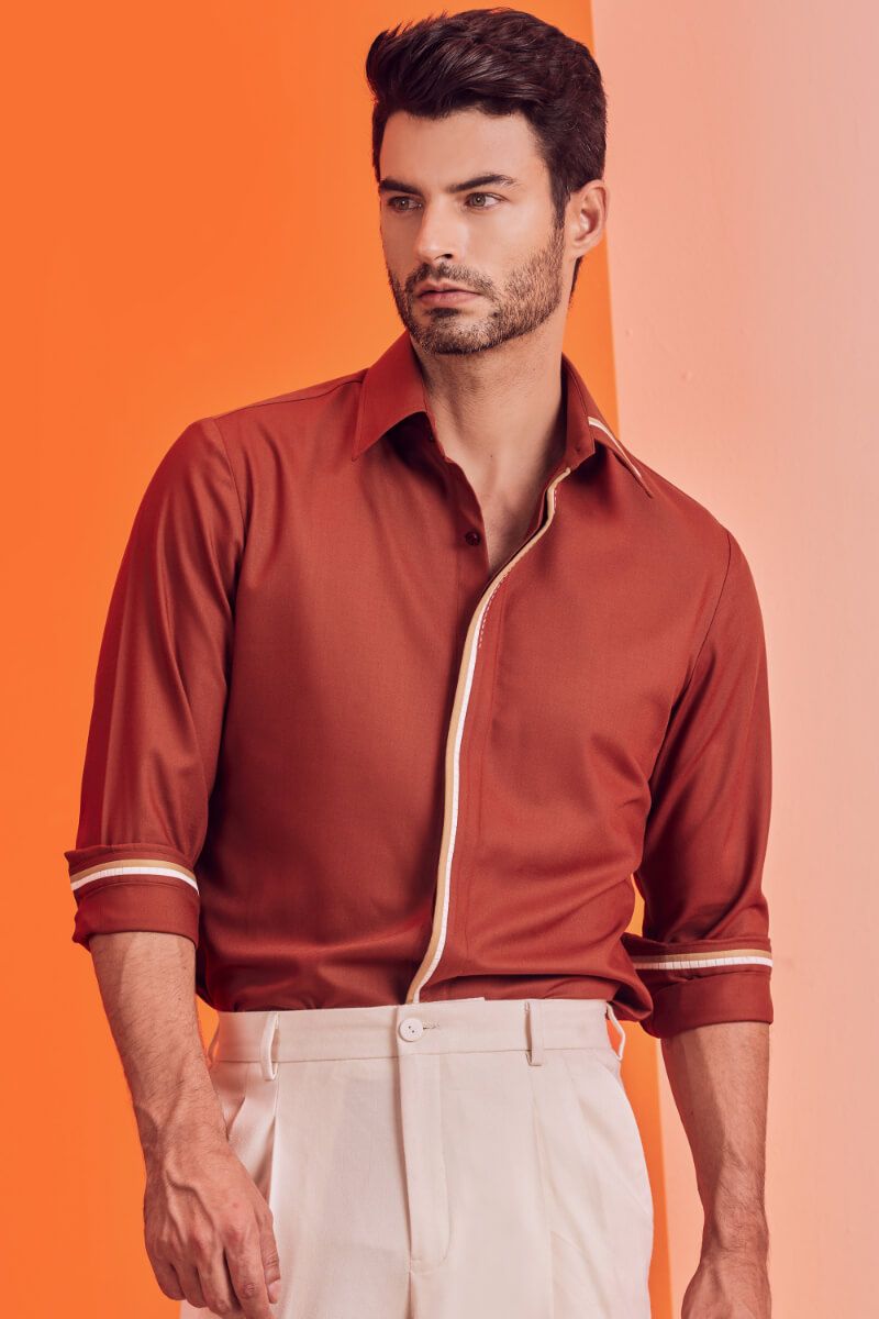 Concealed Placket Rust Shirt