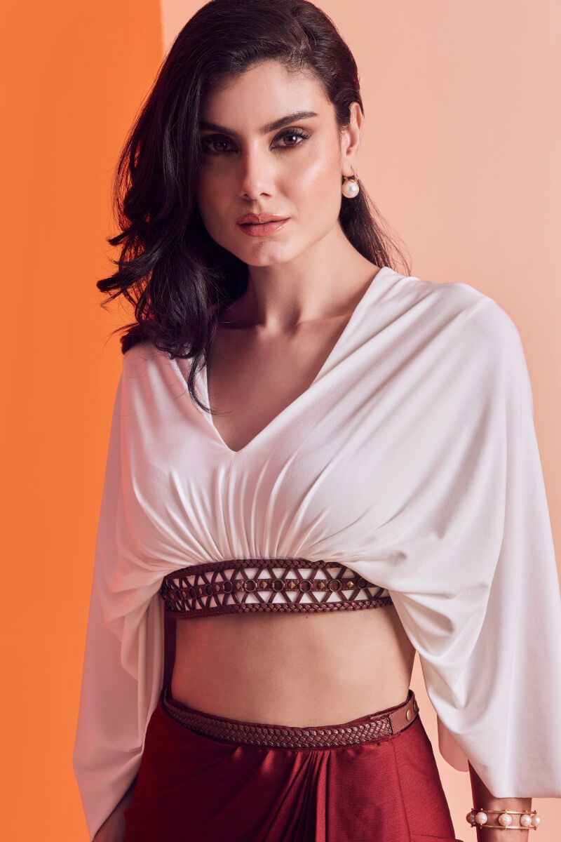 Draped Top With Attached Belt