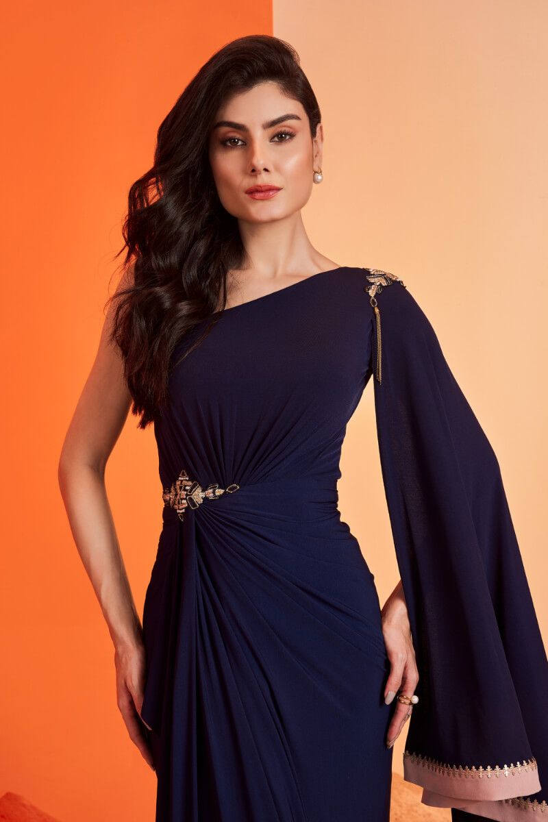 One Shoulder Draped Saree Gown