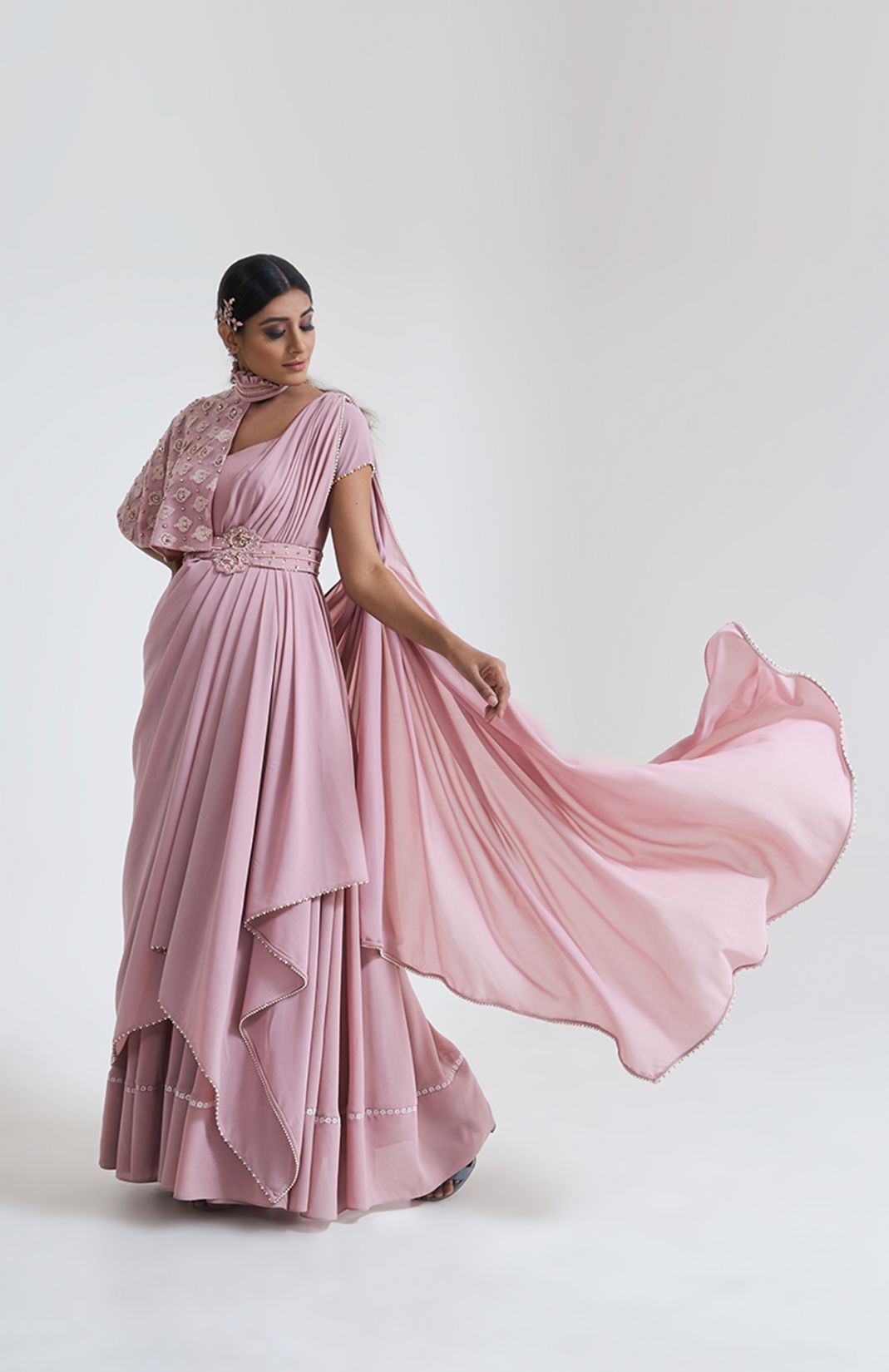 Pink Pre-Drape Saree 
