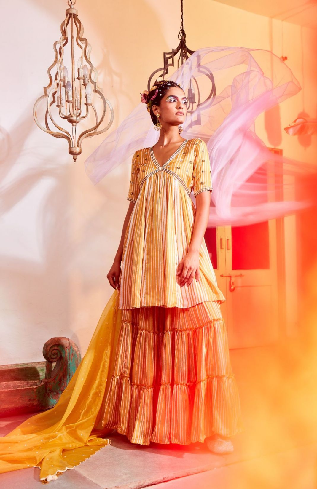Ochre Yellow Peplum Dress with Sharara