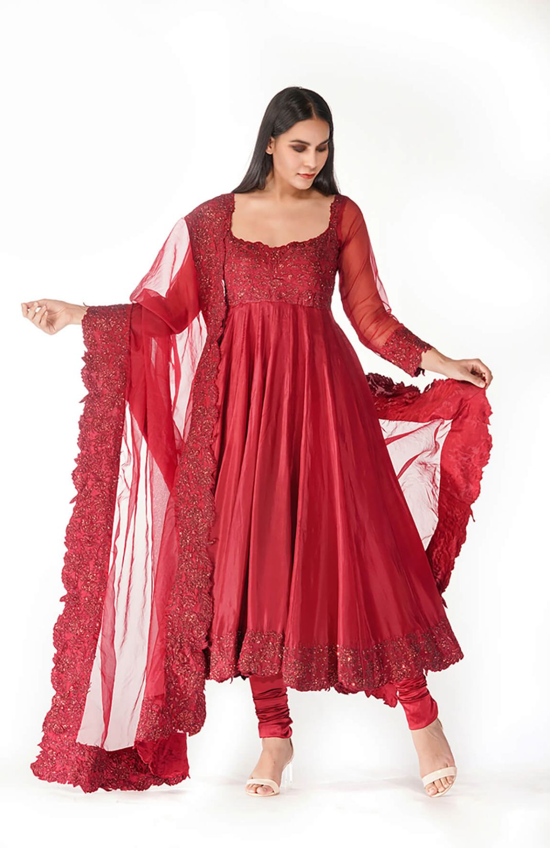 Classic Red Embroidery Anarkali Set