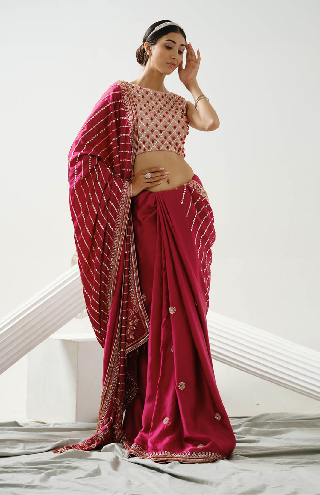 Harmony - Cherry Pink Linear Handcrafted Saree 