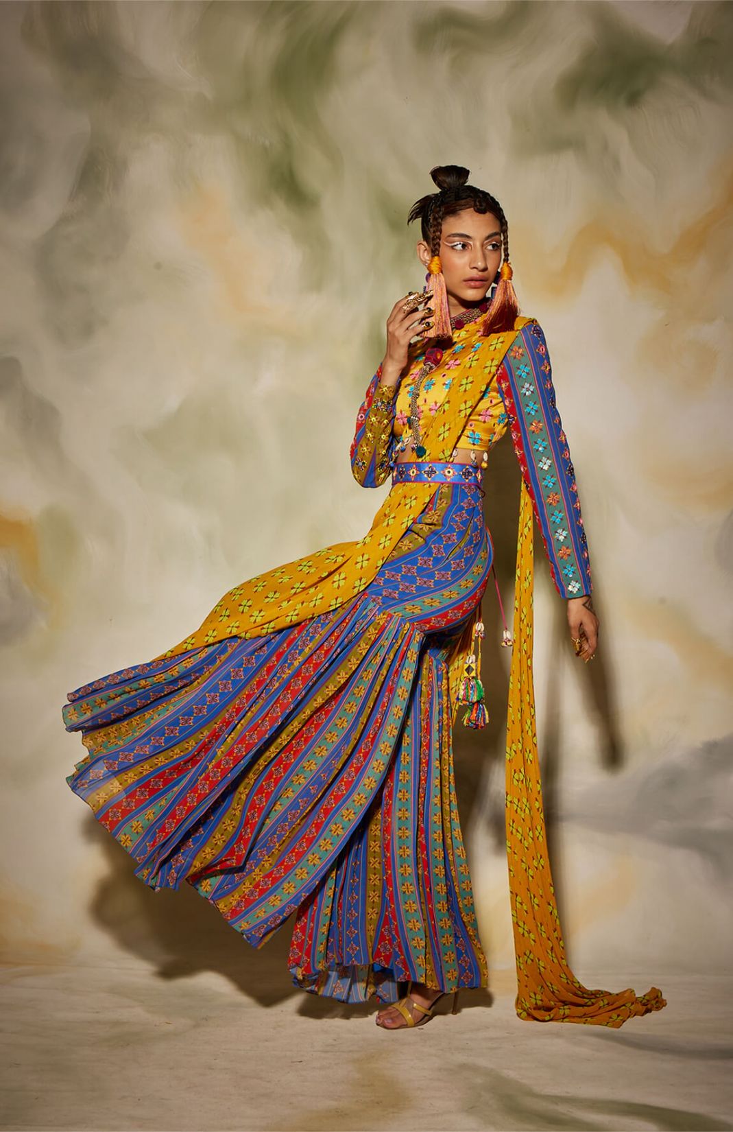 Multicolor Printed Gharara Saree Set
