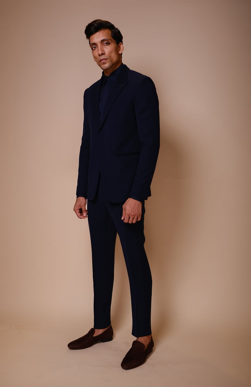 Midnight Blue Peak Suit With Triangle